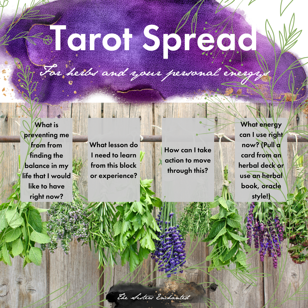 herbal tarot spread, the sisters enchanted, herbs and tarot